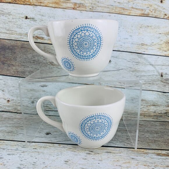 Mary & Martha 2016 NEW MERCIES White Blue Floral Design Cups and Saucers Set 2 - Picture 4 of 11